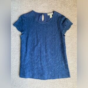 Loft size XXSP periwinkle cornflower blue lace front tee blouse textured
